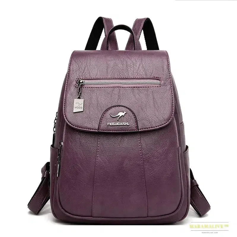 2024 Women's High-Quality Leather Backpack - Retro Vintage Ladies Travel & School Bag