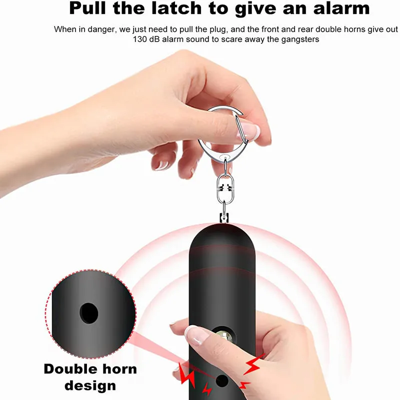 ABS Personal Alarms LED Flashlight 130db Whistle Security Siren Keychain