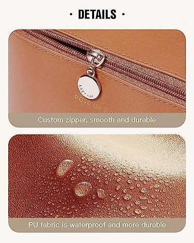 ABTRIX WITH AB Travel Makeup Bag,Large Capacity Cosmetic Bags for Women, Waterproof Portable Pouch Open Flat Toiletry Bag Make up Organizer with Divider and Handle, Brown Color