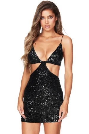 Amozae-hoco dresses -Sparkly Sequin Deep V Cutout Cami Sleeveless Party Mini Dress - Black