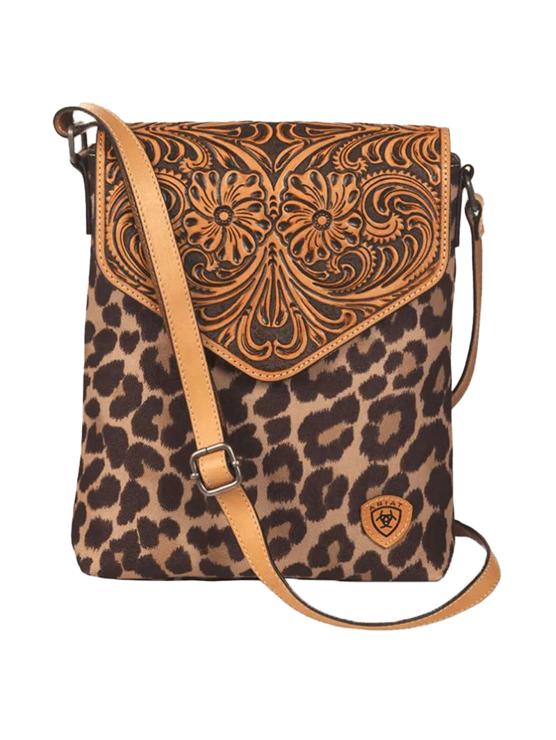 Ariat Womens Tooled Flap Leopard Crossbody Bag