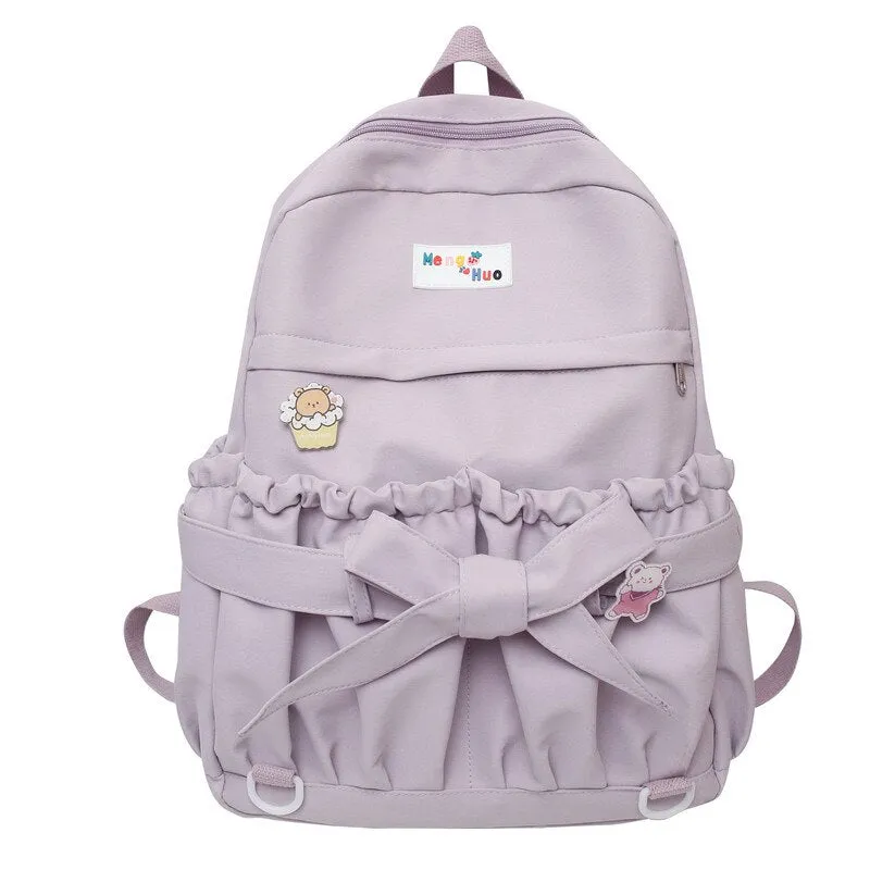 Back To School Korean Style Women Sweet Backpack Large Capacity Open Pockets Kawaii Female Bow School Bags for Teenager Girls Travel Backpacks