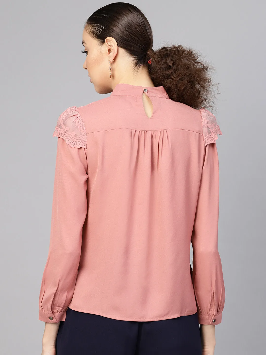 Baked Pink Lacey Shoulder Top