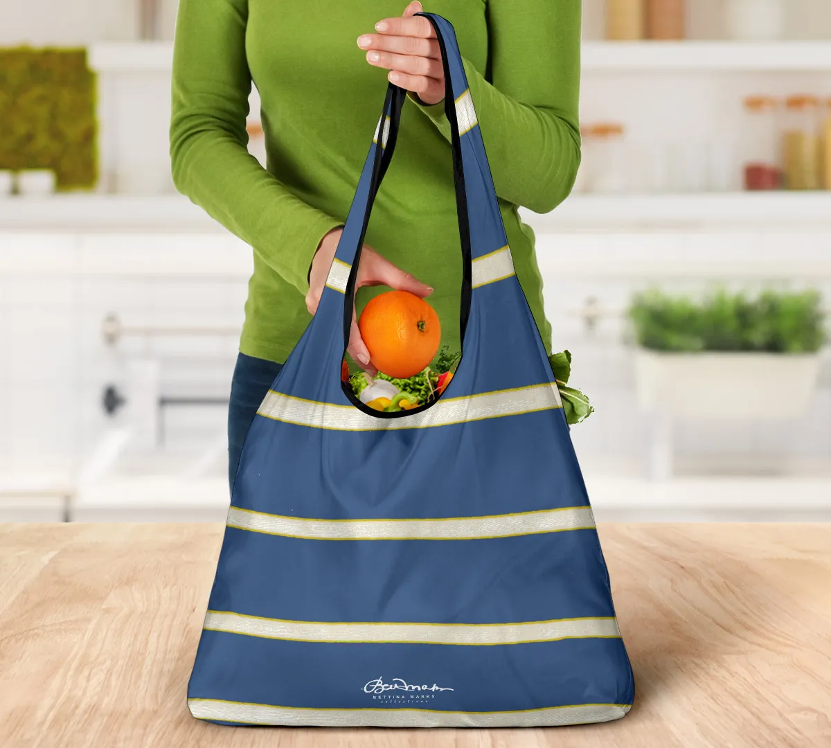 Blue Yellow White Stripe Grocery Bag