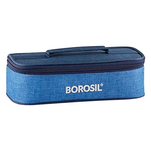 Borosil Prime Glass Lunch Box Set of 2, 320 ml, Horizontal, Microwave Safe office Tiffin, Blue, Transparent