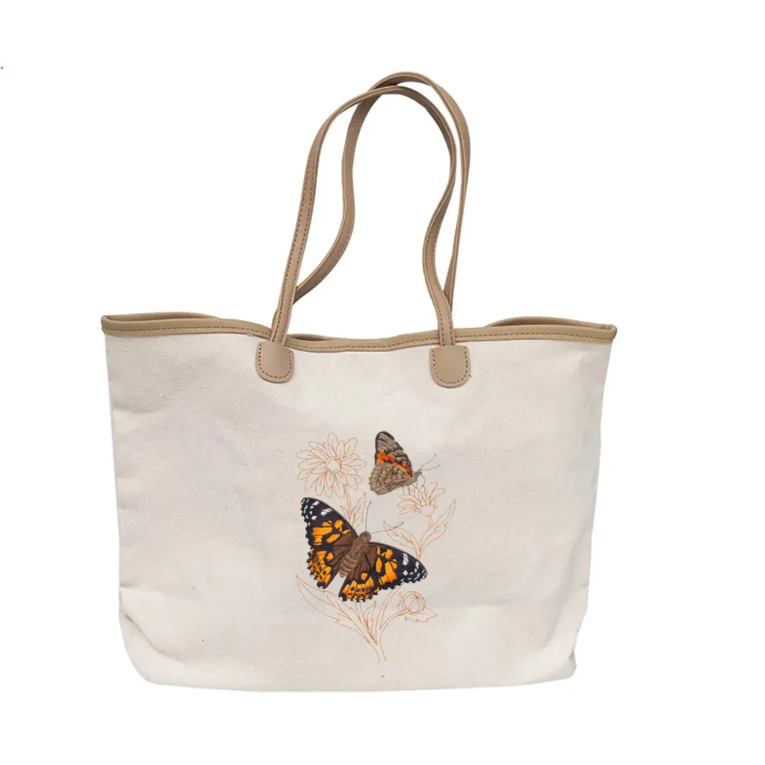 Butterflies Embroidered Cotton Canvas Market Bag. Choice of 5 different bags and 6 different butterflies