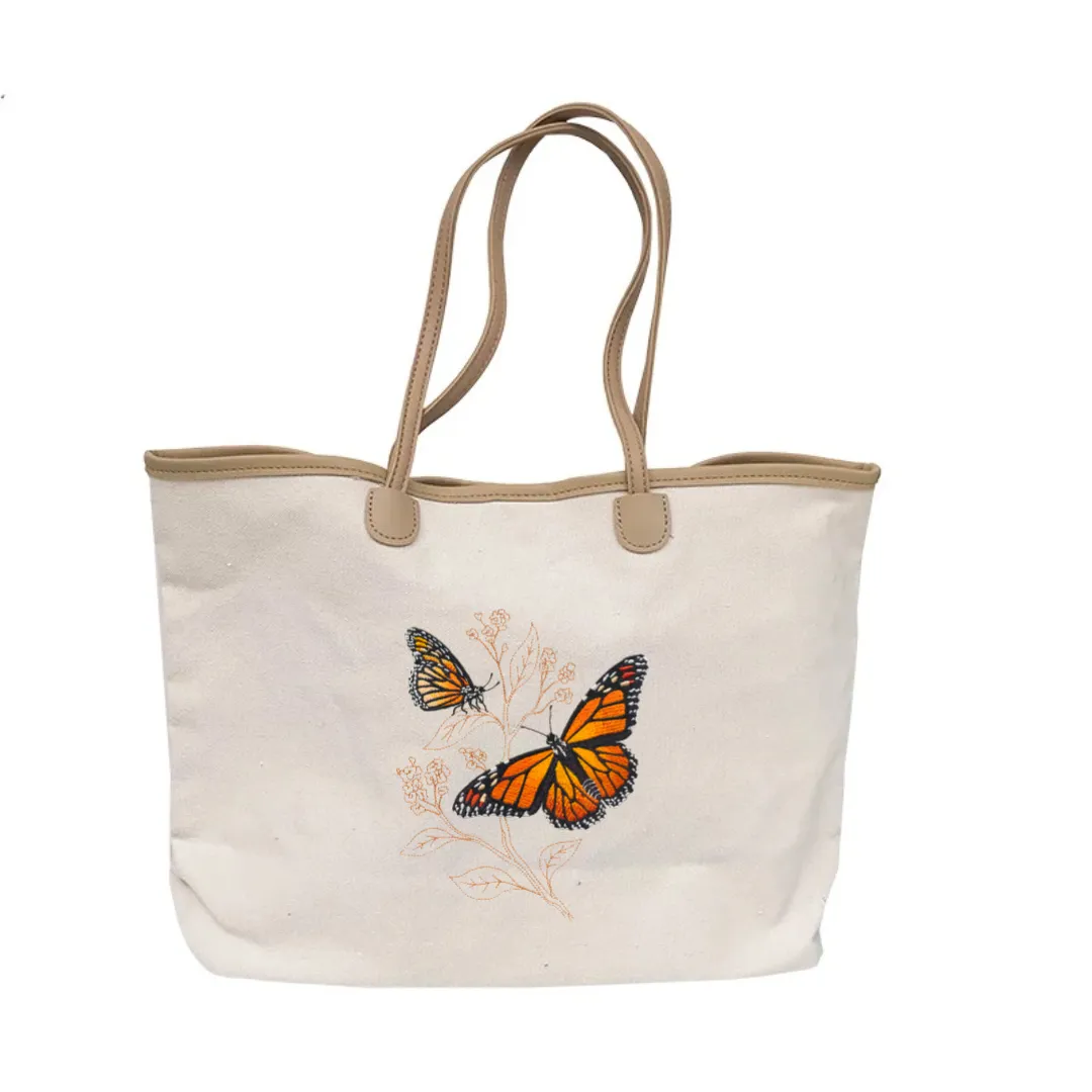 Butterflies Embroidered Cotton Canvas Market Bag. Choice of 5 different bags and 6 different butterflies