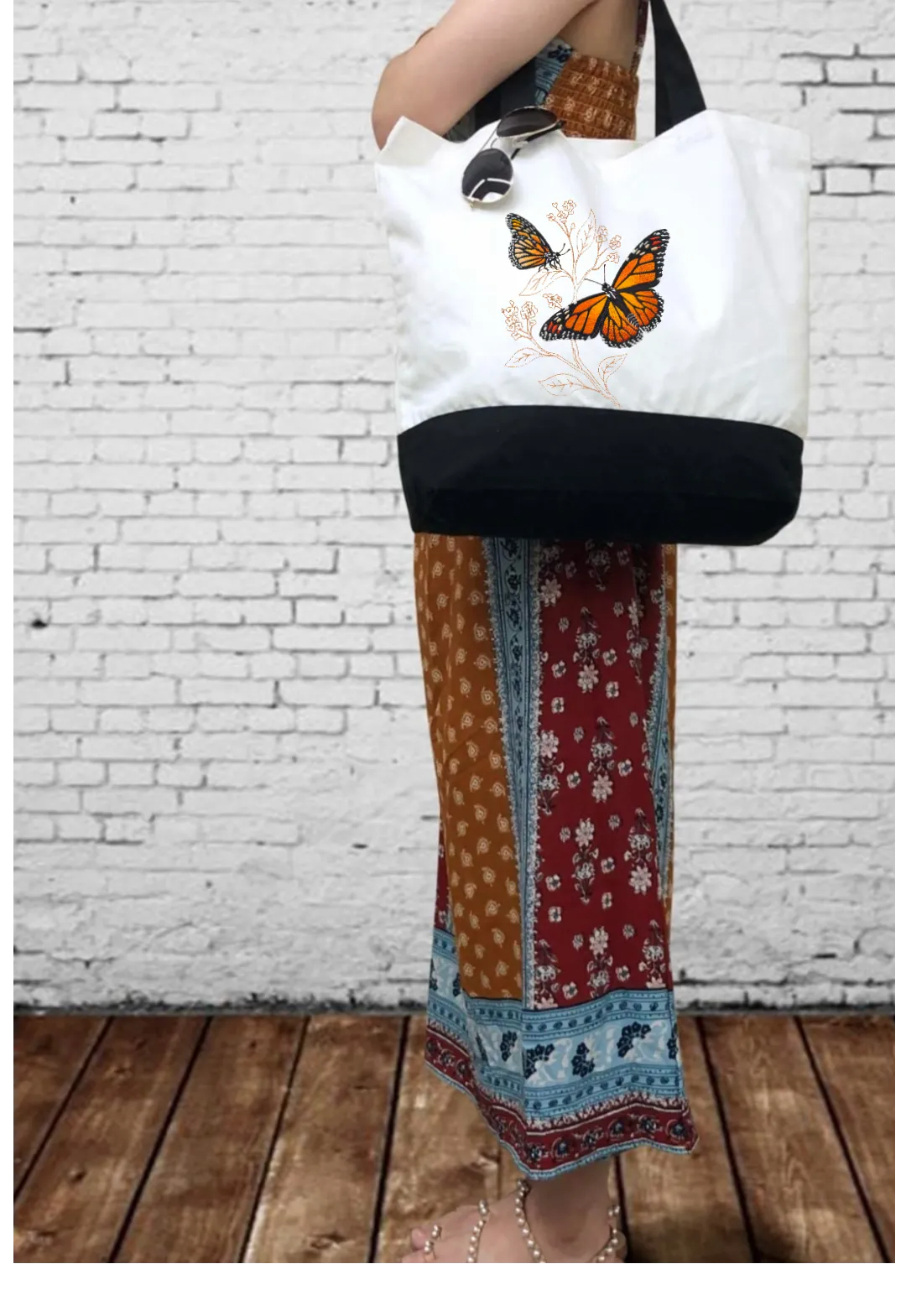 Butterflies Embroidered Cotton Canvas Market Bag. Choice of 5 different bags and 6 different butterflies