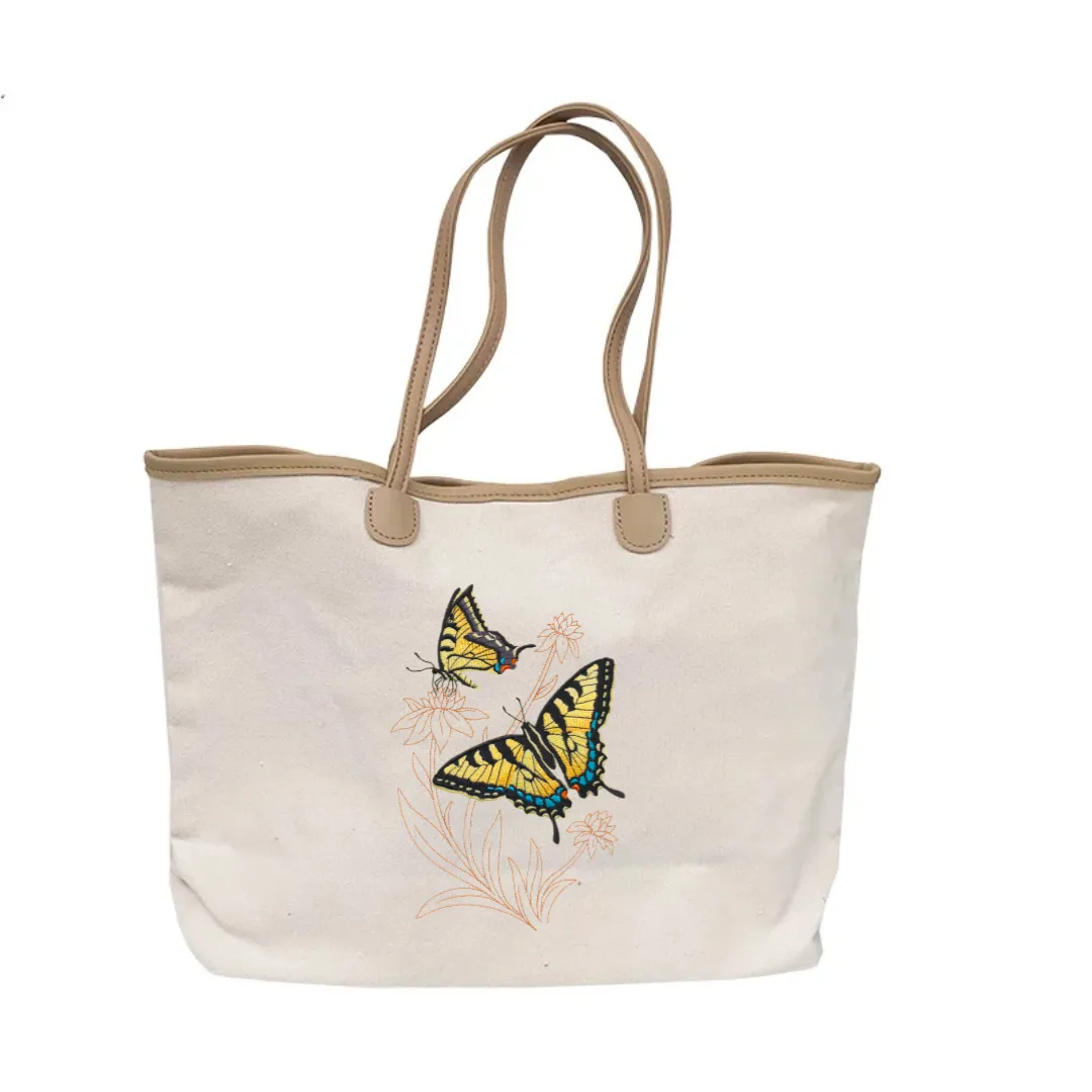 Butterflies Embroidered Cotton Canvas Market Bag. Choice of 5 different bags and 6 different butterflies