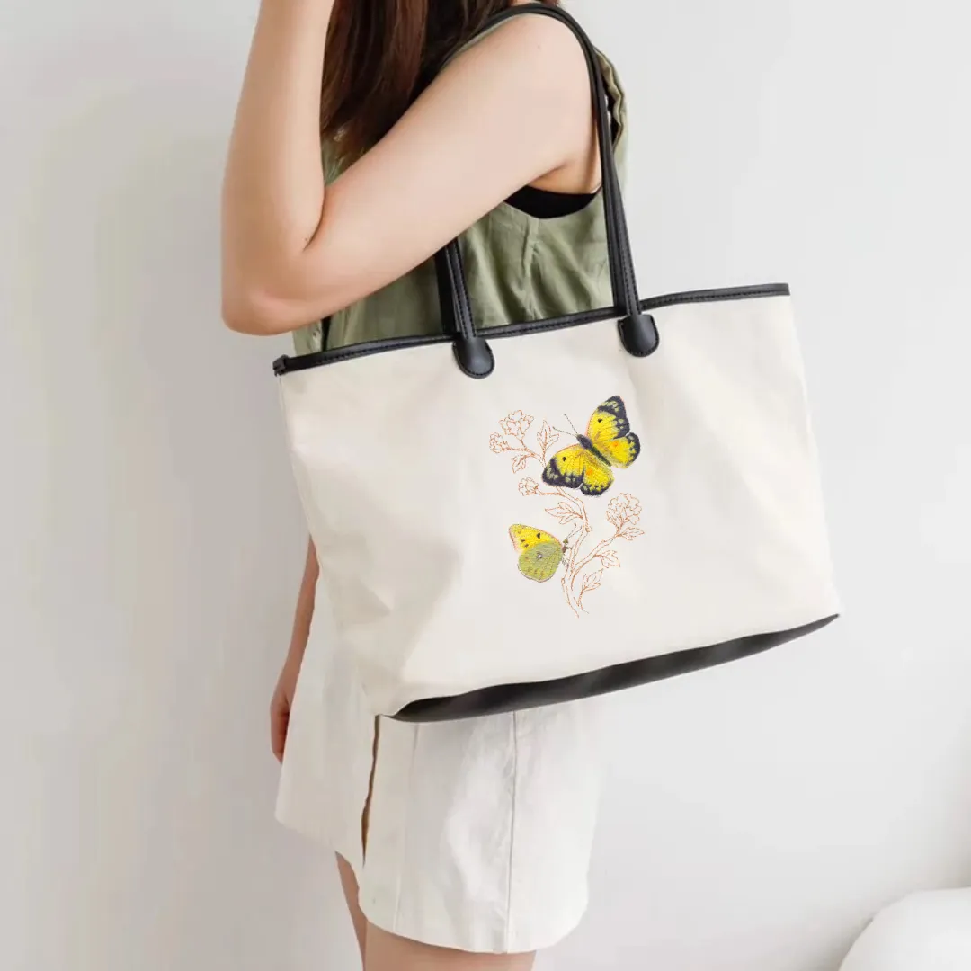 Butterflies Embroidered Cotton Canvas Market Bag. Choice of 5 different bags and 6 different butterflies