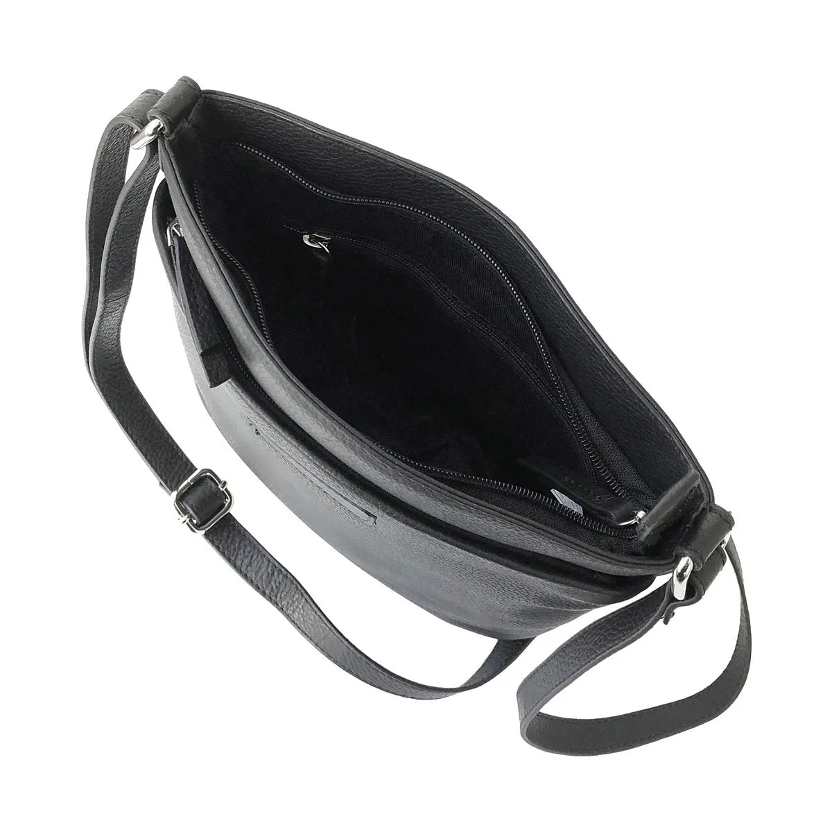 Club Rochelier Women's Zip Top Leather Crossbody Bag, Black