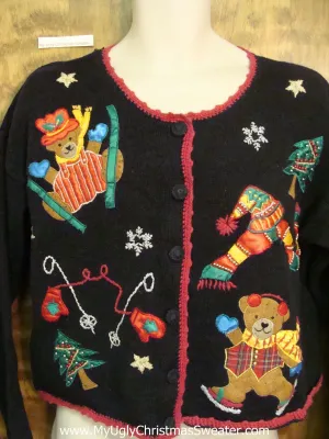 Colorful Skiing Bears Ugliest Christmas Sweater