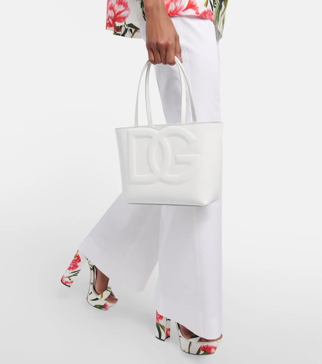 Dolce&Gabbana medium dg leather tote, white