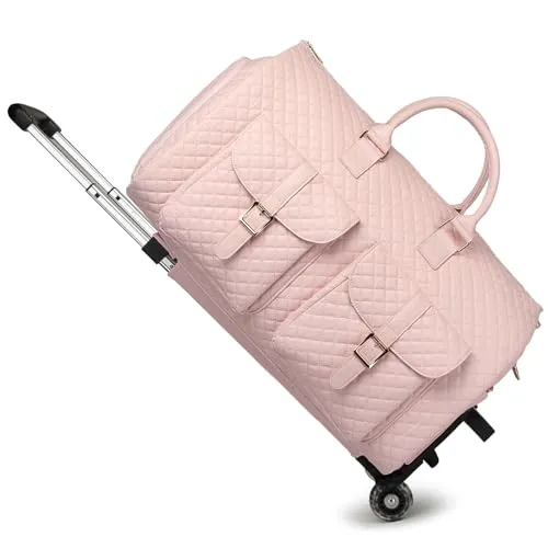 Garment Bag with Wheels,Wheeled Garment Bag Duffle Bag for Travel with Wheels Overnight Bags for Women with Wheels Garment Bag Suitcase Garment Duffle Bag-Pink