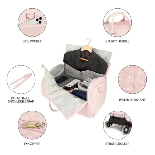 Garment Bag with Wheels,Wheeled Garment Bag Duffle Bag for Travel with Wheels Overnight Bags for Women with Wheels Garment Bag Suitcase Garment Duffle Bag-Pink