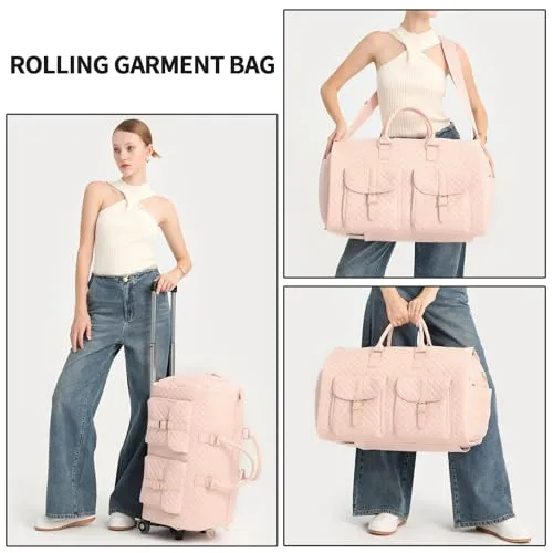 Garment Bag with Wheels,Wheeled Garment Bag Duffle Bag for Travel with Wheels Overnight Bags for Women with Wheels Garment Bag Suitcase Garment Duffle Bag-Pink