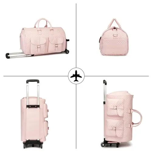 Garment Bag with Wheels,Wheeled Garment Bag Duffle Bag for Travel with Wheels Overnight Bags for Women with Wheels Garment Bag Suitcase Garment Duffle Bag-Pink