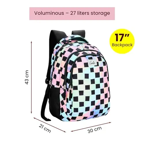 Genie Iridescence School Bag for Girls, 17 inch Backpack for Women, 3 Zips Water Resistant Stylish and Trendy College Backpacks for Girls. 27 litres