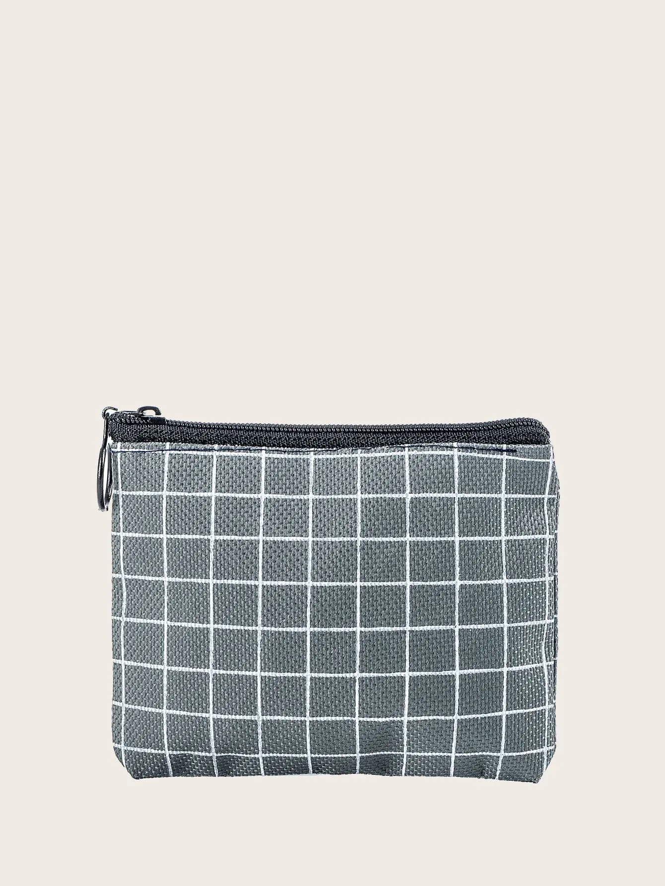 Grid Small Wallet Grey Plaid Pouch Card Holder Small Purse Coin Purse