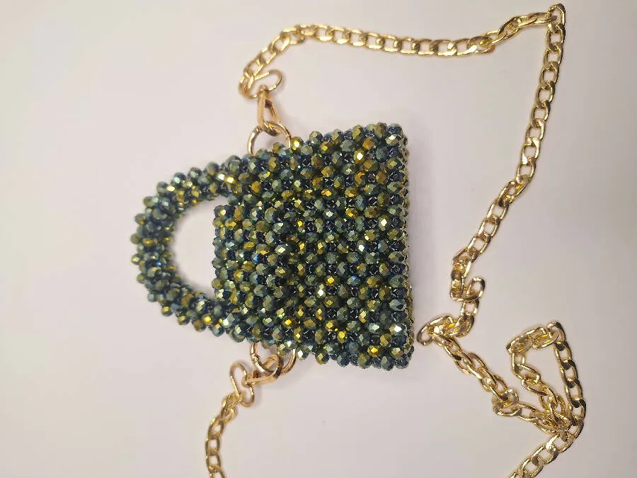 Lulua Stitches Handmade Mini Green Crystal Bag