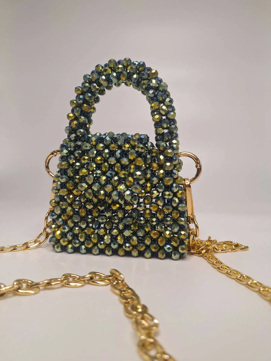 Lulua Stitches Handmade Mini Green Crystal Bag