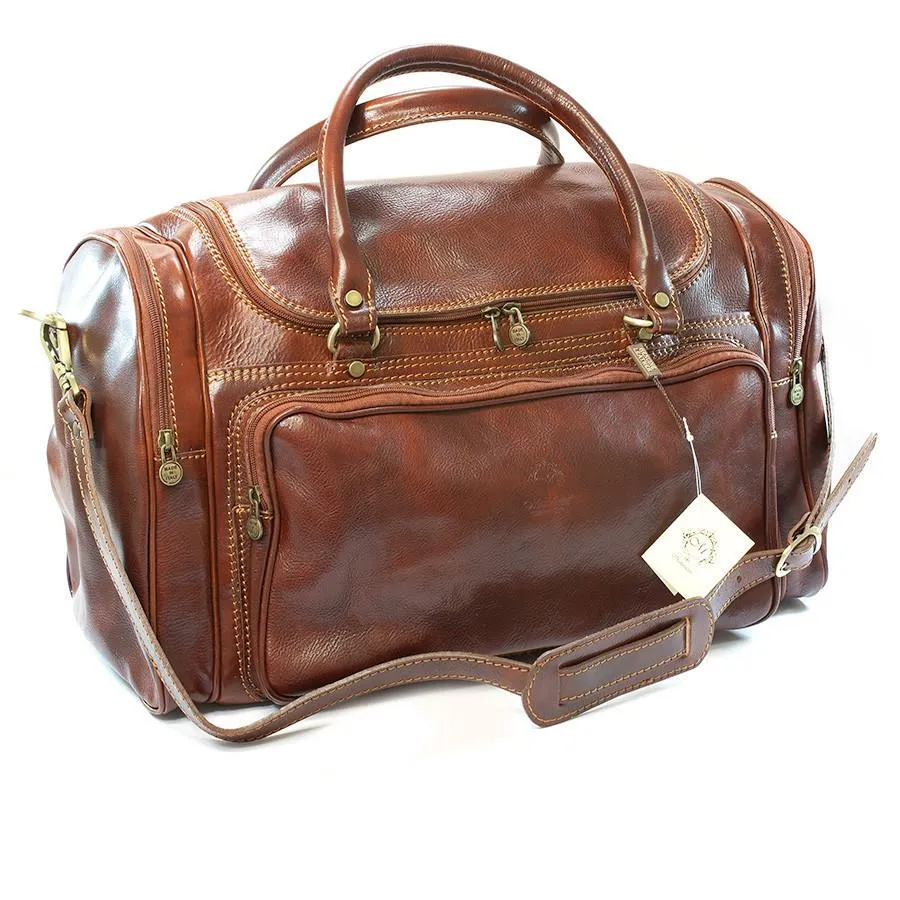 Manufactus Nerone Medium-Size Leather Duffle Bag, Tobacco