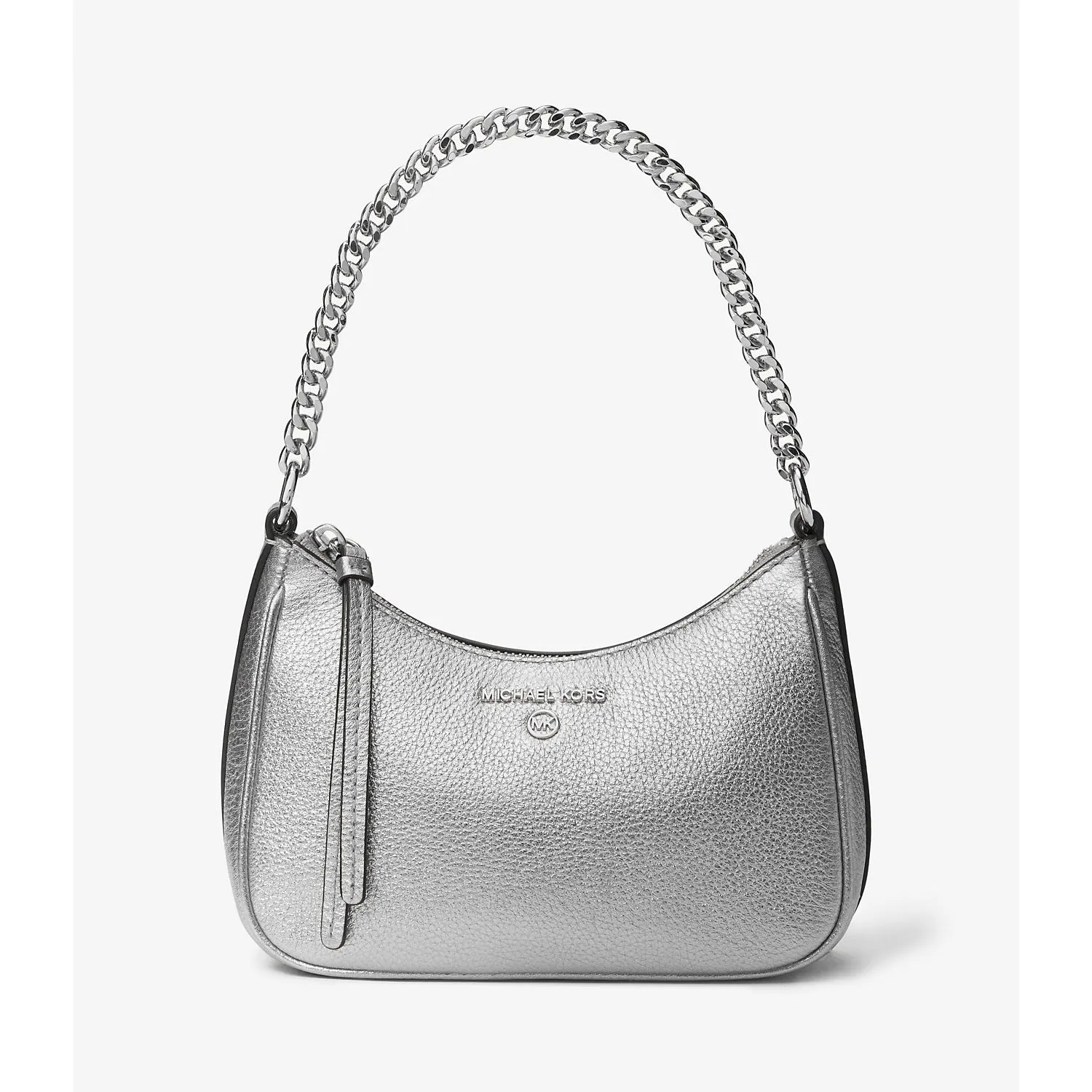 Michael Michael Kors Jet Set Charm Small Metallic Pebbled Leather Pochette Bag, Silver