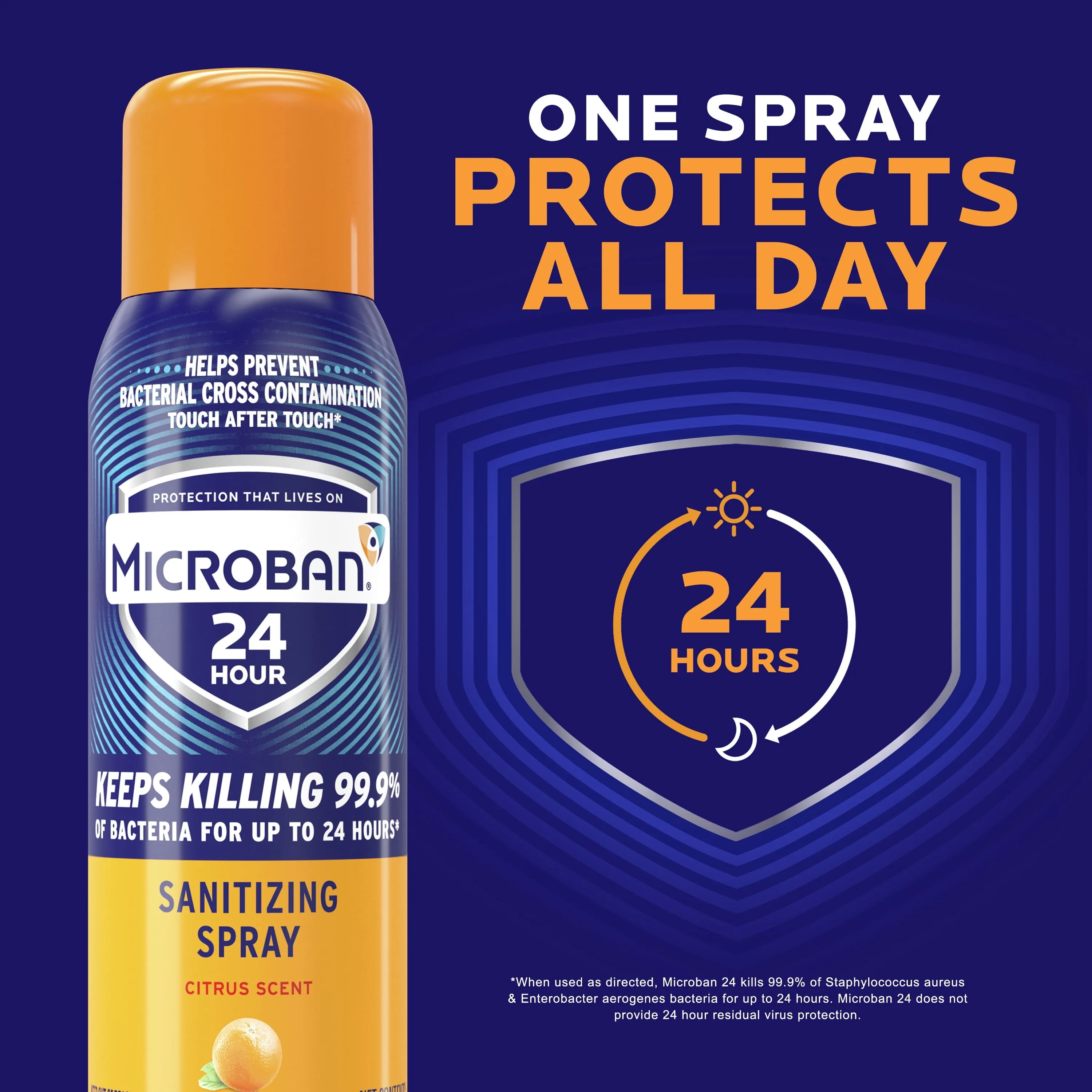 Microban 24 Hour Disinfectant Sanitizing Spray, Citrus Scent, 15 oz