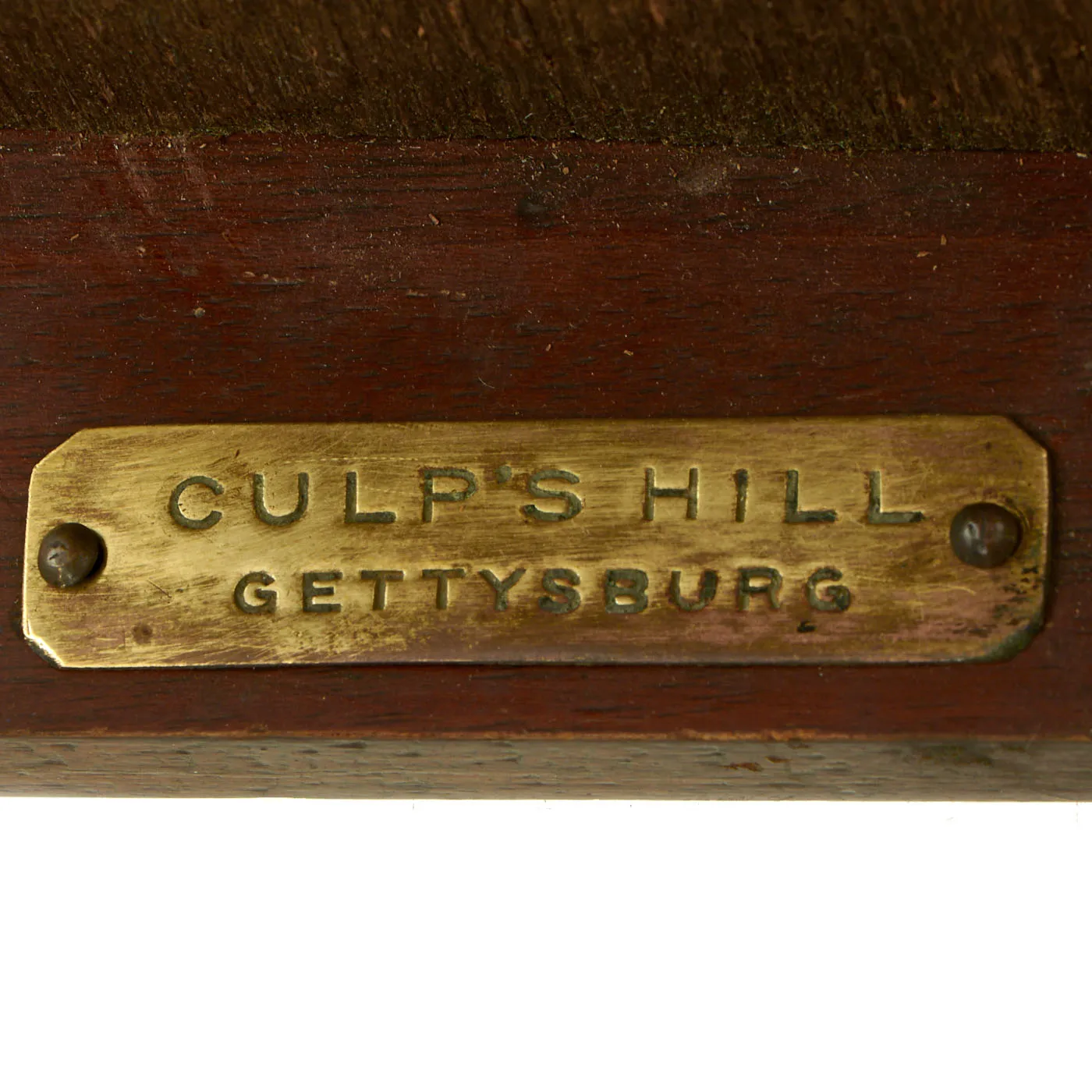 Original U.S. Civil War Battle of Gettysburg Culp’s Hill “War Log” Section With Bullet Embedded, Mounted on Early 20th Century Museum Tagged Base - 3 ¾” x 5”