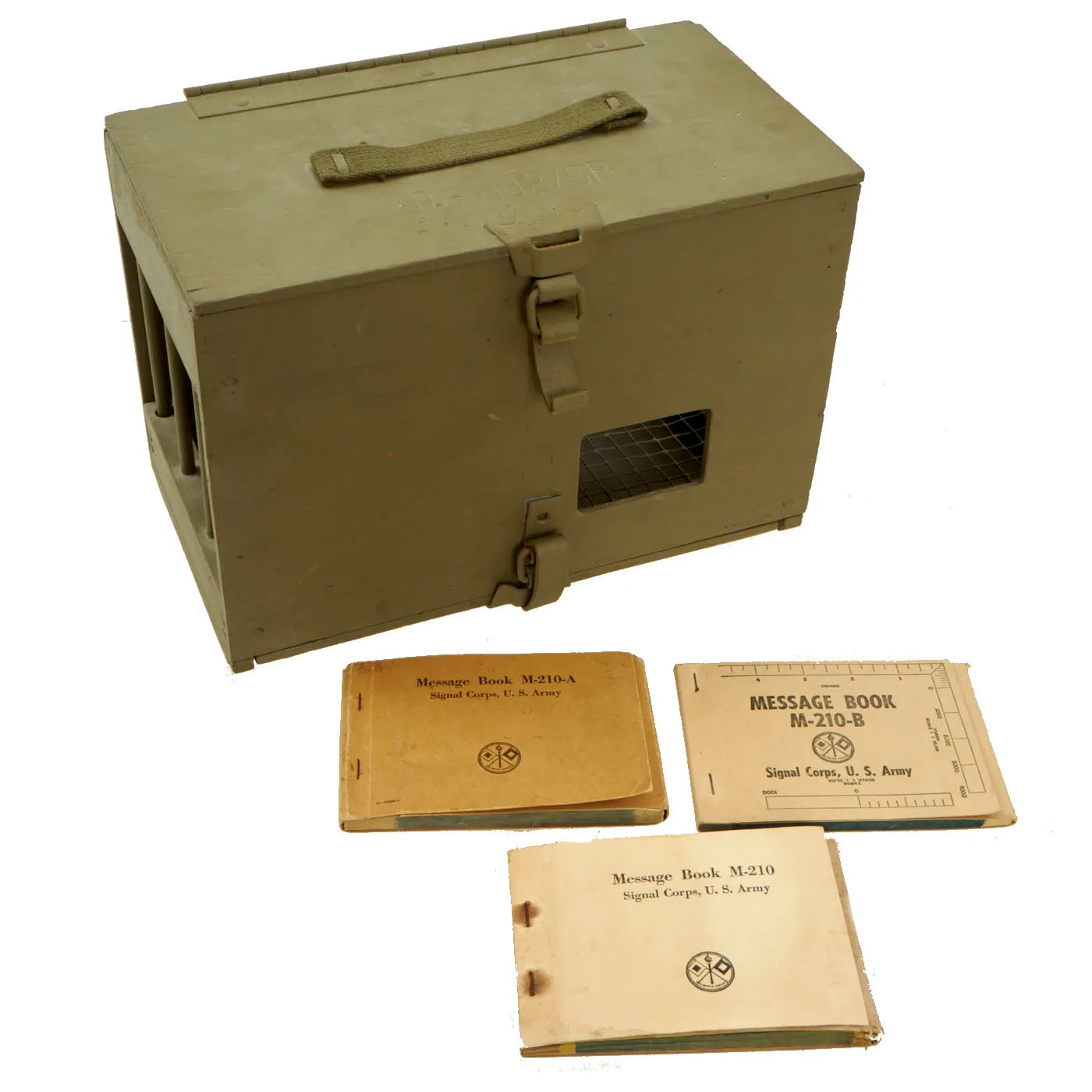 Original U.S. WWII Army Messenger Pigeon PG-102/CB Wooden Carrier Box With Message Books