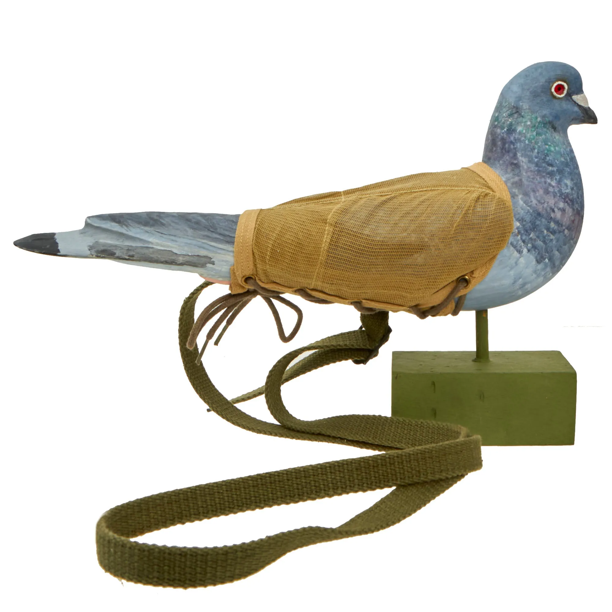 Original U.S. WWII Army Messenger Pigeon PG-102/CB Wooden Carrier with Message Books, PG-67 Message Capsules, Vest and (3) Wooden Decoys - A.A.F. Tank Museum