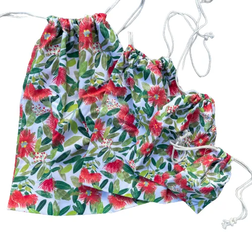 Pōhutukawa Print Drawstring Bag Set