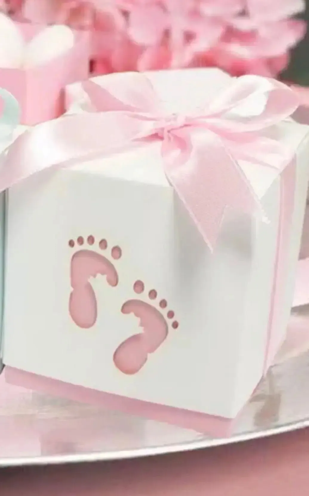 Pink Baby footprint favour boxes  Laser cut footprint 6cm x 12pcs