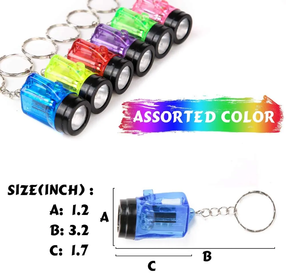 PROLOSO Mini Plastic Flashlight Keychain Kids Party Favors Toys Bulk 12 Pcs