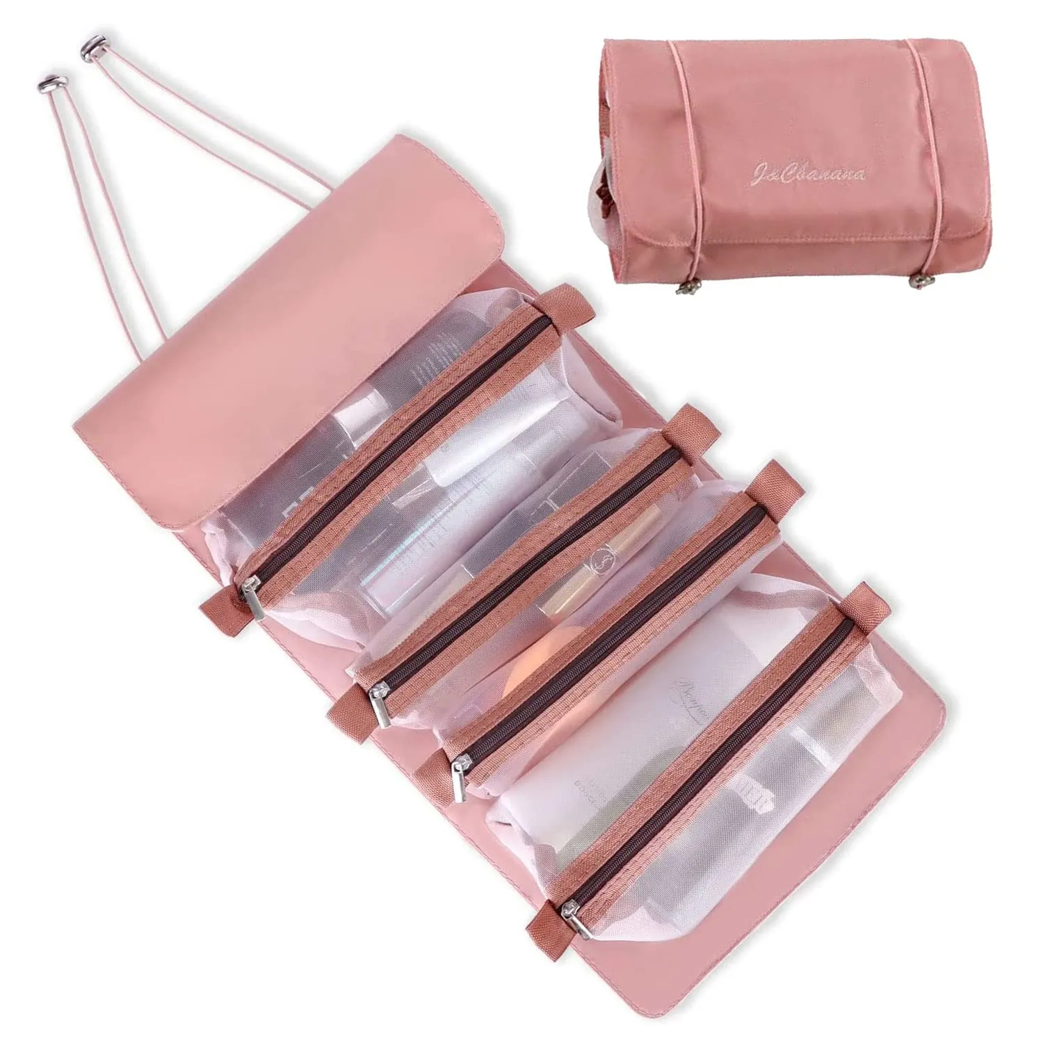 Renva Professional Cosmetic Makeup Kit Storage Makeup Pouches for Women, Makeup Bag Makeup Organizer, Foldable Make up Pouch for Makeup Accessories, Storage Bag for Cosmetics (1 PCS, Rose Pink)