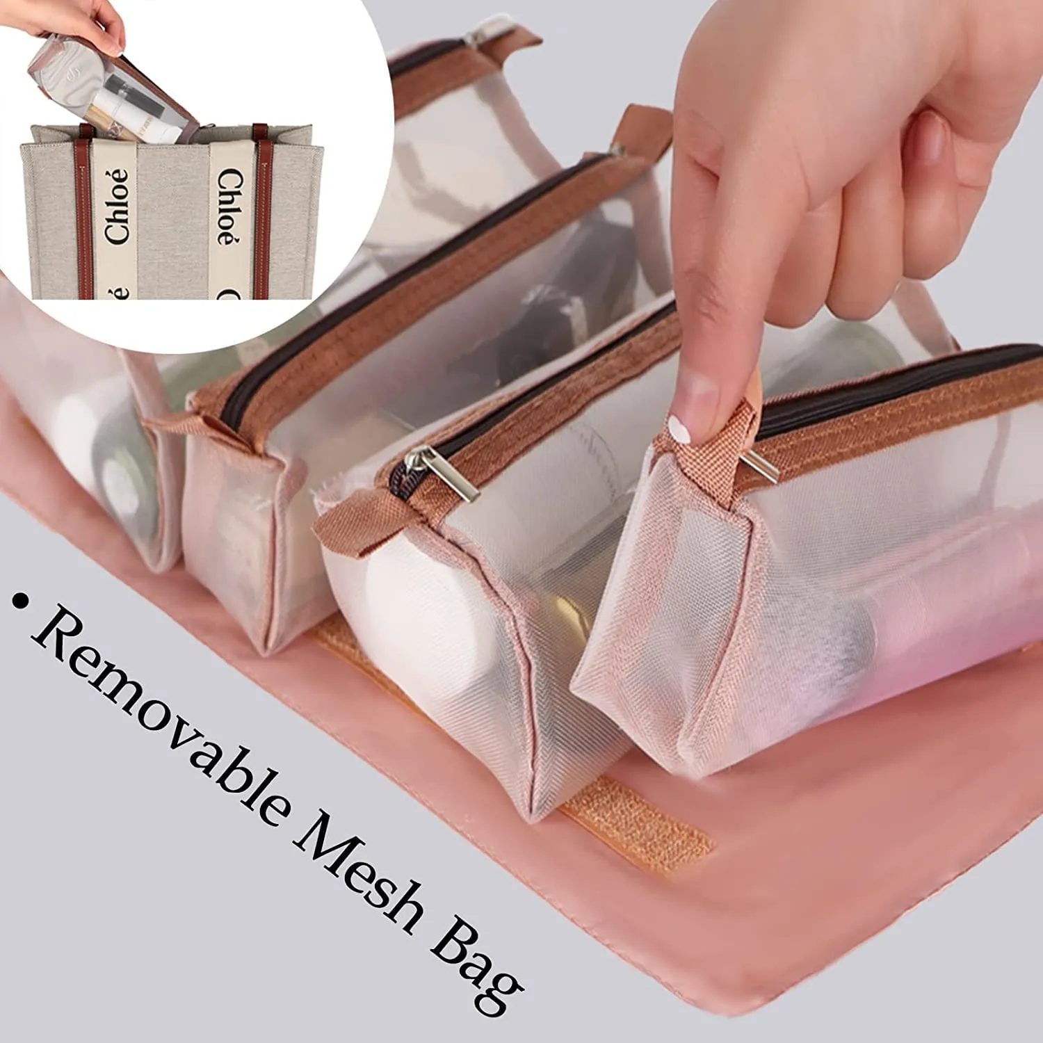 Renva Professional Cosmetic Makeup Kit Storage Makeup Pouches for Women, Makeup Bag Makeup Organizer, Foldable Make up Pouch for Makeup Accessories, Storage Bag for Cosmetics (1 PCS, Rose Pink)