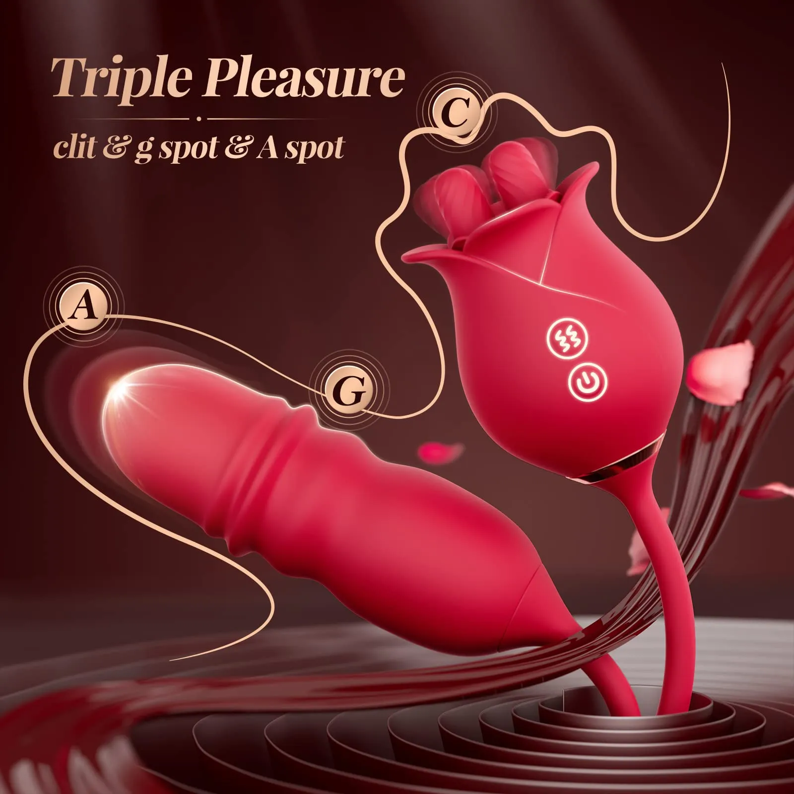 Rose Romeo 3in1 Dual Tongue Rose Adult Toys Vibrators with 10 Licking & 10 Thrust, Clitoral Nipple Anal G Spot Vibrator