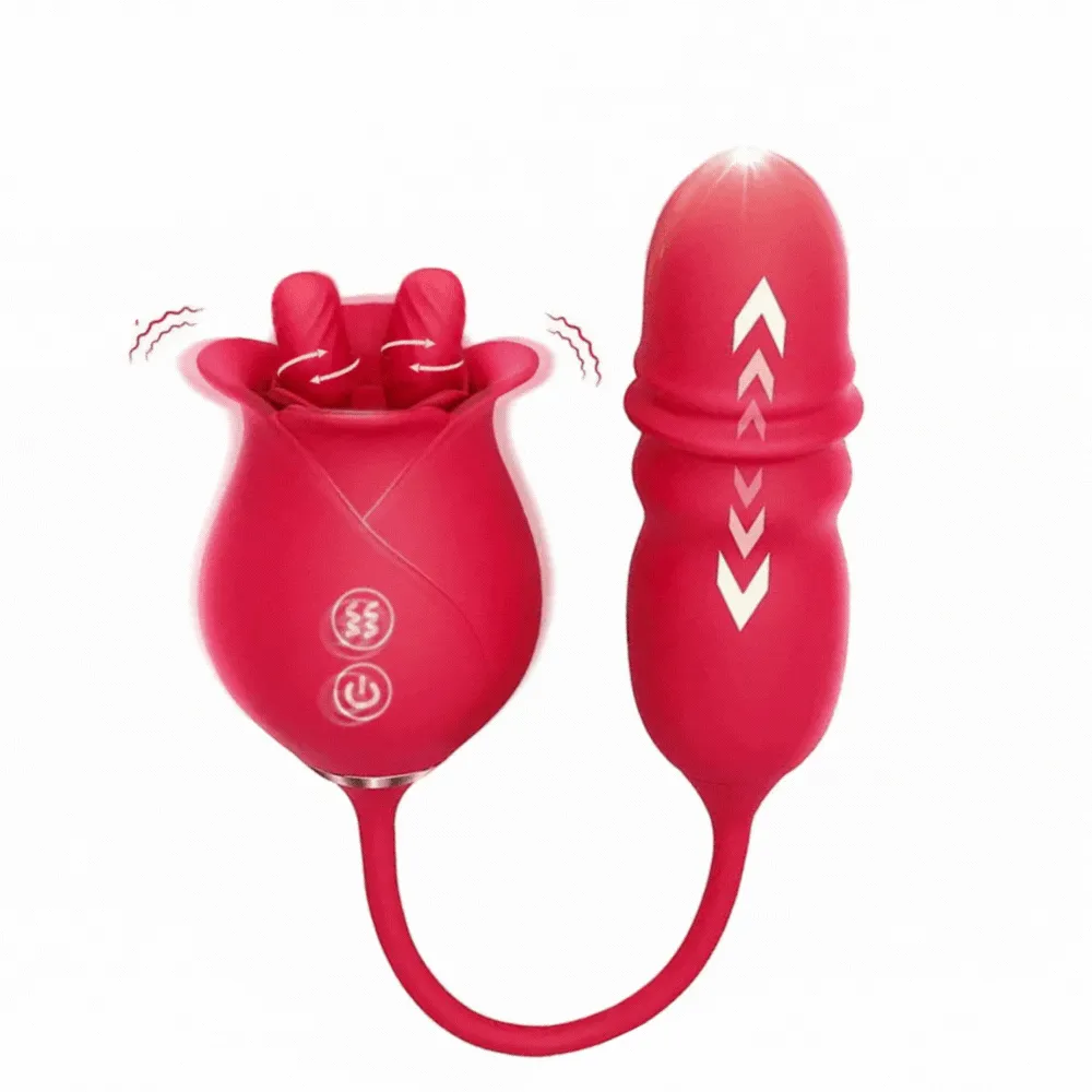 Rose Romeo 3in1 Dual Tongue Rose Adult Toys Vibrators with 10 Licking & 10 Thrust, Clitoral Nipple Anal G Spot Vibrator