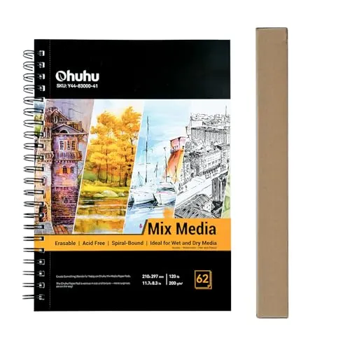 Sketch Book Ohuhu Drawing Book A4 200 Gsm Sketchbook Drawing Paper Art Book Drawing Pad Drawing Notebook Sketch Book For Artist Markers Pencils Charcoal Pastels Etc.Great Gift Idea 124 Pages/62 Sheets