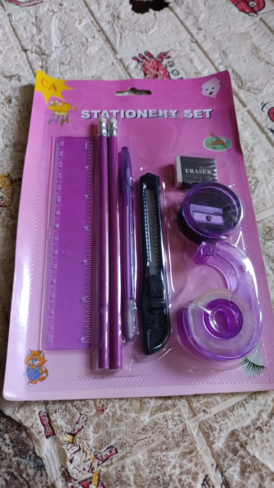 Stationary Sets For kids (8 pcs set), Educational item And gift set for kids Set includes 2 pencil, ruler, sharpener, eraser, cutter, tap and pen.