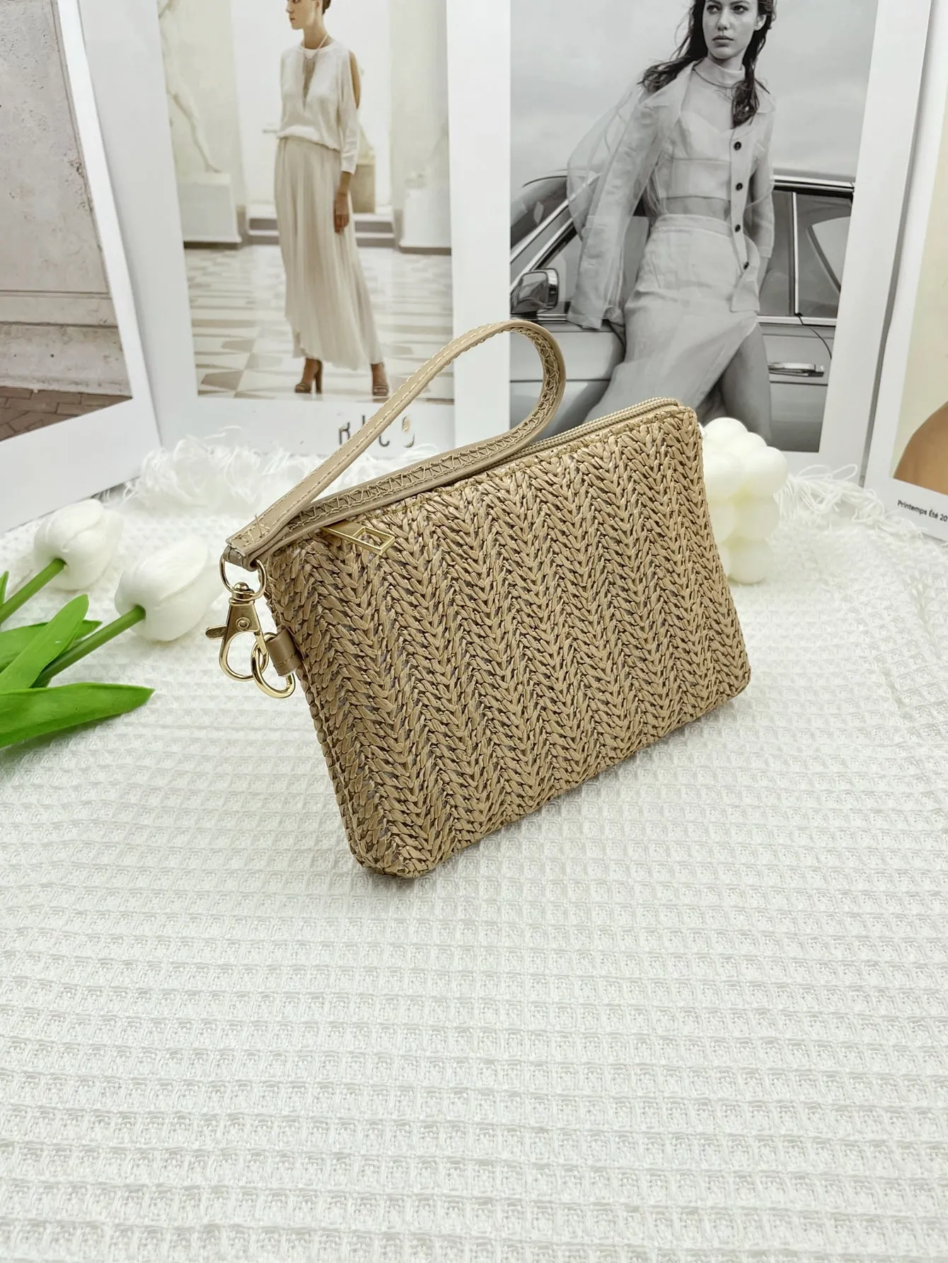 Straw Pattern Coin Purse Zipper Mini Bag Change Pouch Small Coin Case