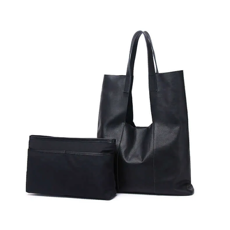 Stylish Black Leather Tote Bag for Women