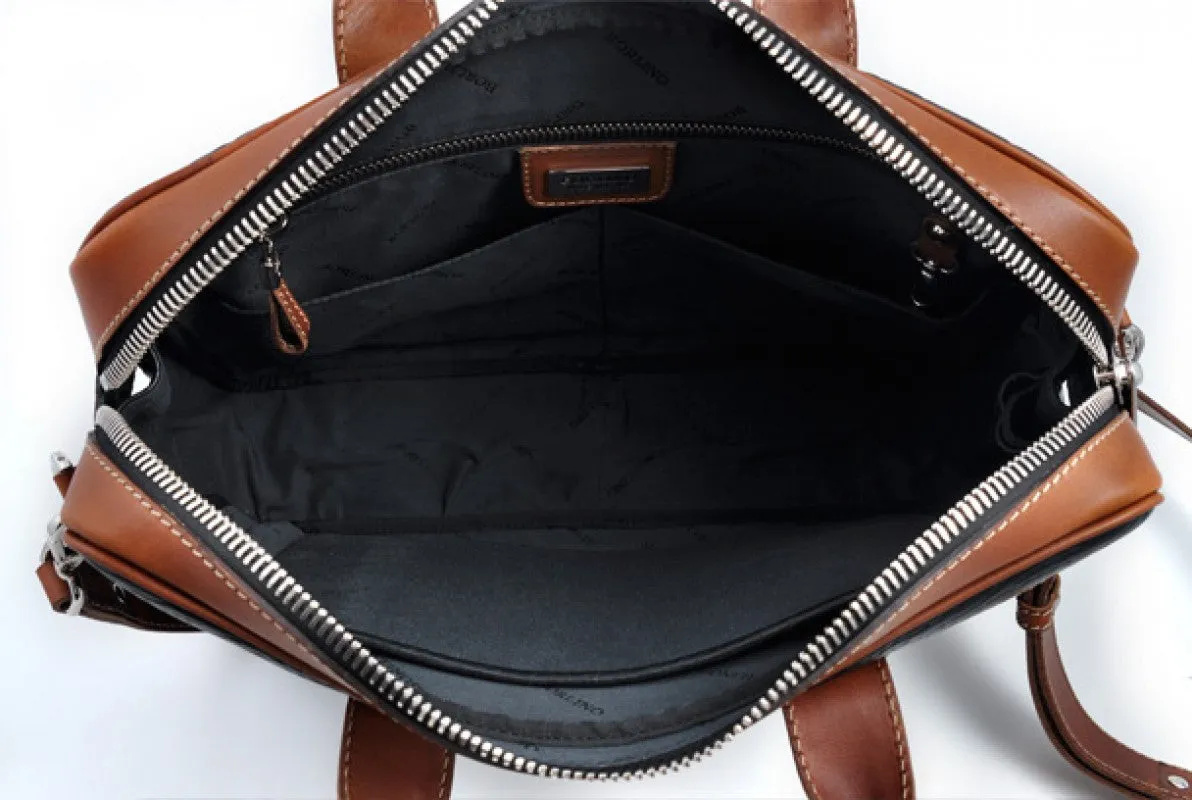 The Treviso Buffalo Leather Briefcase - Onyx with Terra