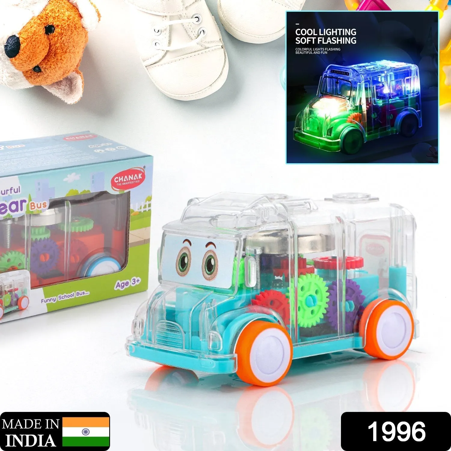 Transparent Musical Mini School Bus Toy for Kids