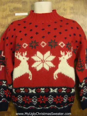 Vintage Style Leaping Reindeer Ugliest Christmas Sweater