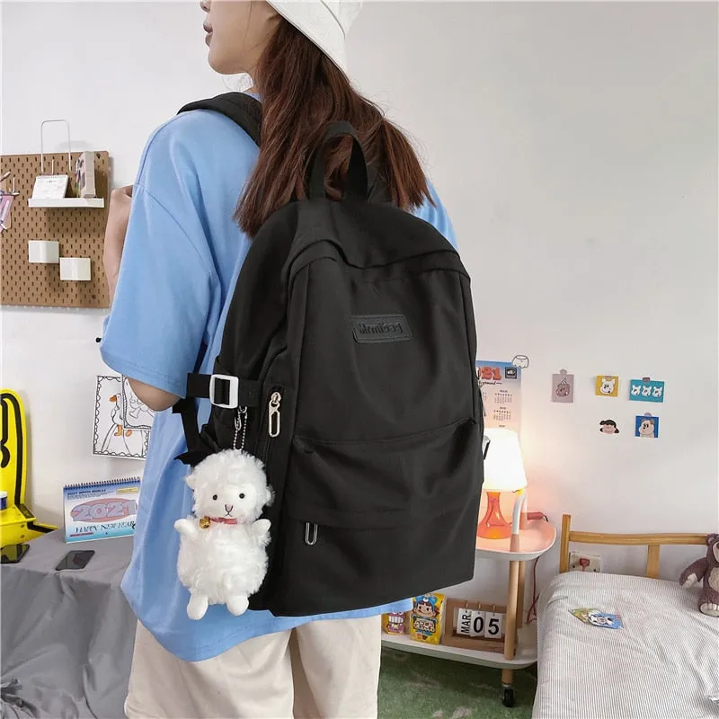 Wenkouban New Girl Laptop Waterproof Backpack Trendy Solid Color College Student Bag Female Kawaii Bag Lady Travel Backpacks Fashion Women