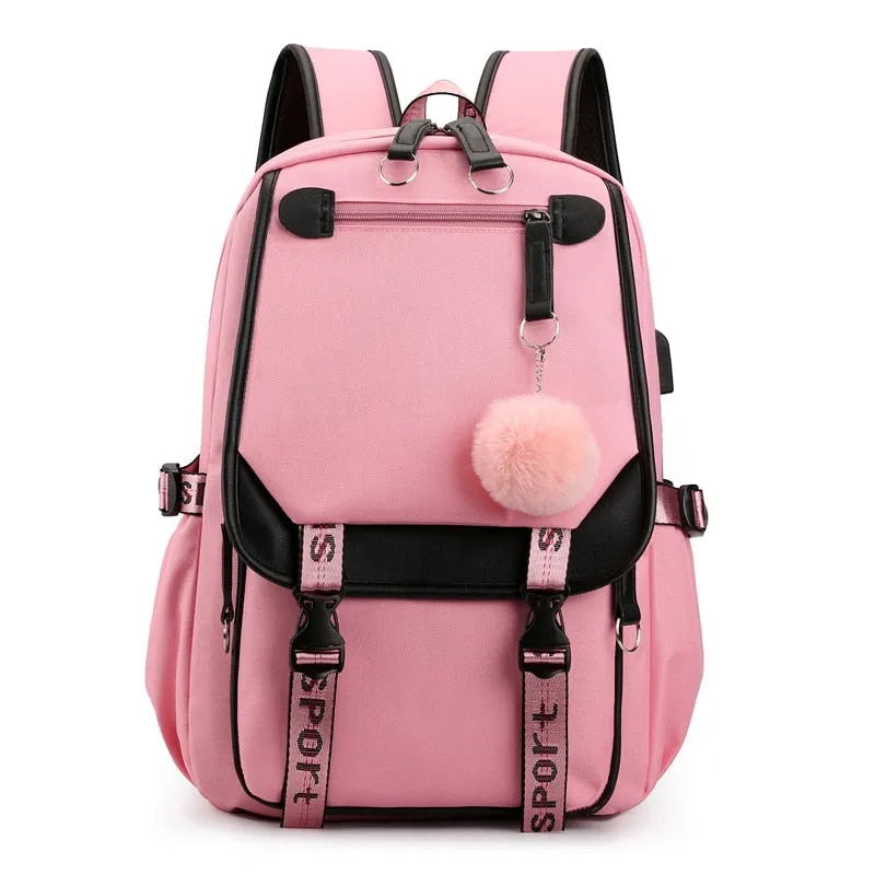 Wenkouban Women girls School Backpacks Anti Theft USB Charge Backpack Waterproof Bagpack School Bags Teenage Travel Bag