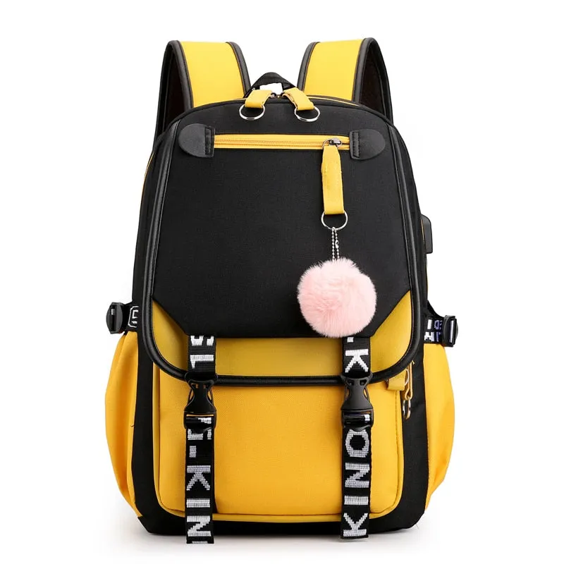 Wenkouban Women girls School Backpacks Anti Theft USB Charge Backpack Waterproof Bagpack School Bags Teenage Travel Bag