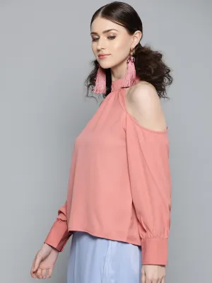 Women Pink Cold Shoulder Top