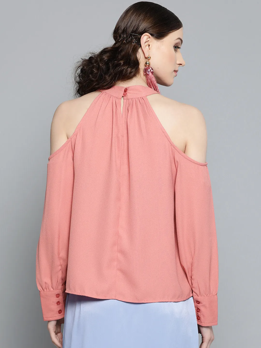 Women Pink Cold Shoulder Top